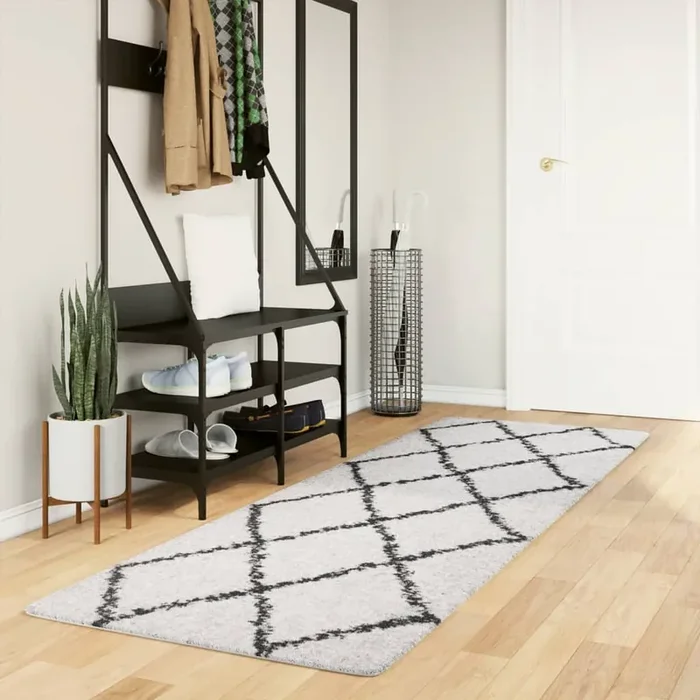 vidaXL Shaggy Rug PAMPLONA High Pile Modern Cream and Black 80×250 cm