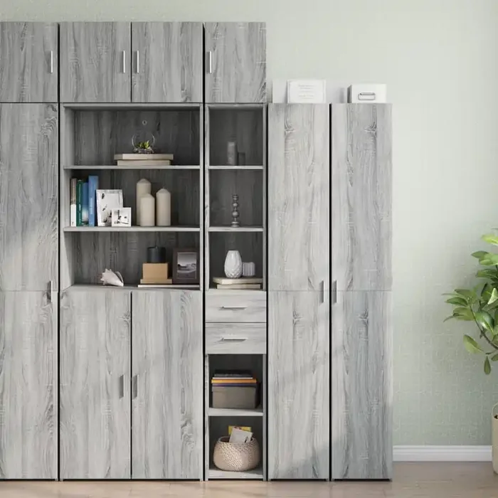vidaXL Slim Storage Cabinet Grey Sonoma 30×42.5×225 cm Engineered Wood