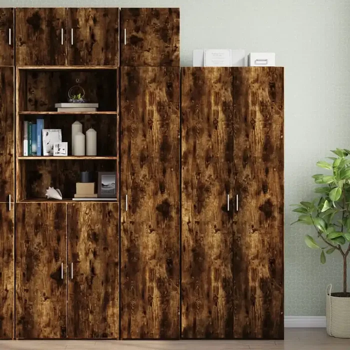 vidaXL Slim Storage Cabinet Smoked Oak 40×42.5×225 cm Engineered Wood