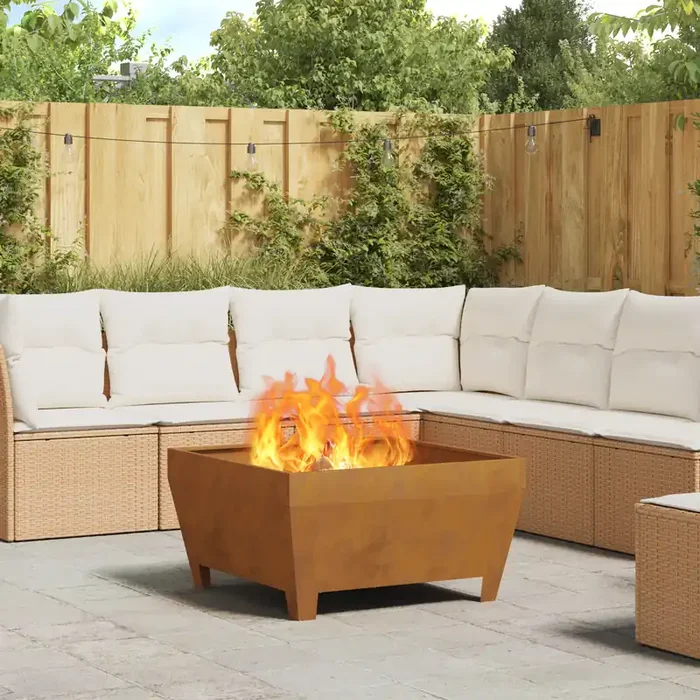 vidaXL Square Fire Pit 80x80x43 cm Weathering Steel