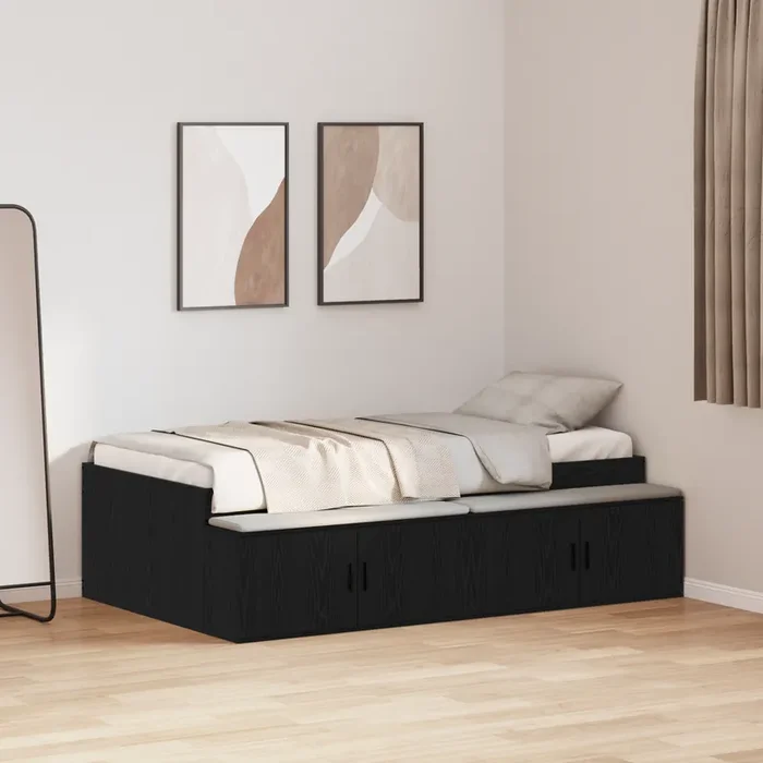 vidaXL Storage Bed Frame Black Oak 90×200 cm