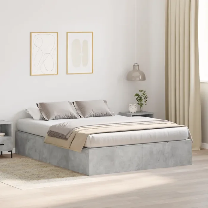vidaXL Storage Bed Frame Concrete Grey 140×190 cm