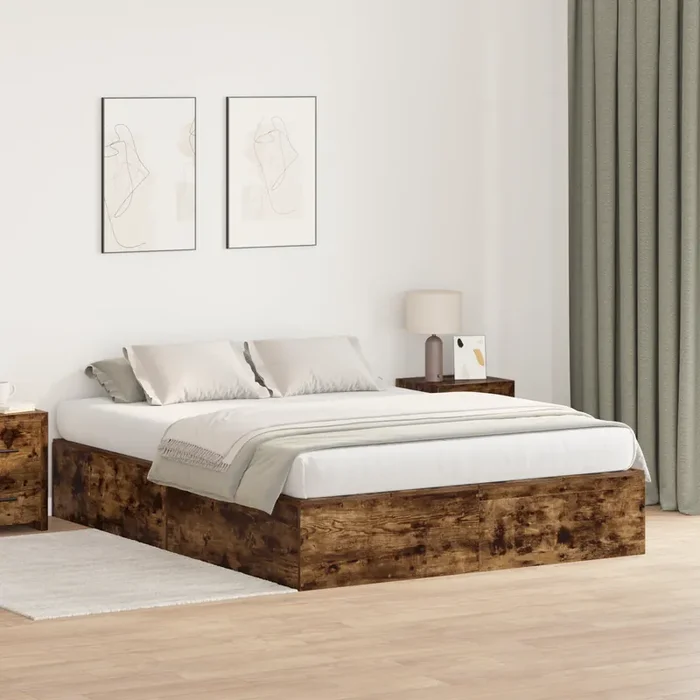 vidaXL Storage Bed Frame Smoked Oak 140×200 cm