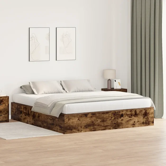 vidaXL Storage Bed Frame Smoked Oak 200×200 cm