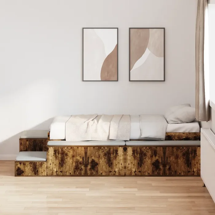 vidaXL Storage Bed Frame Smoked Oak 90×190 cm