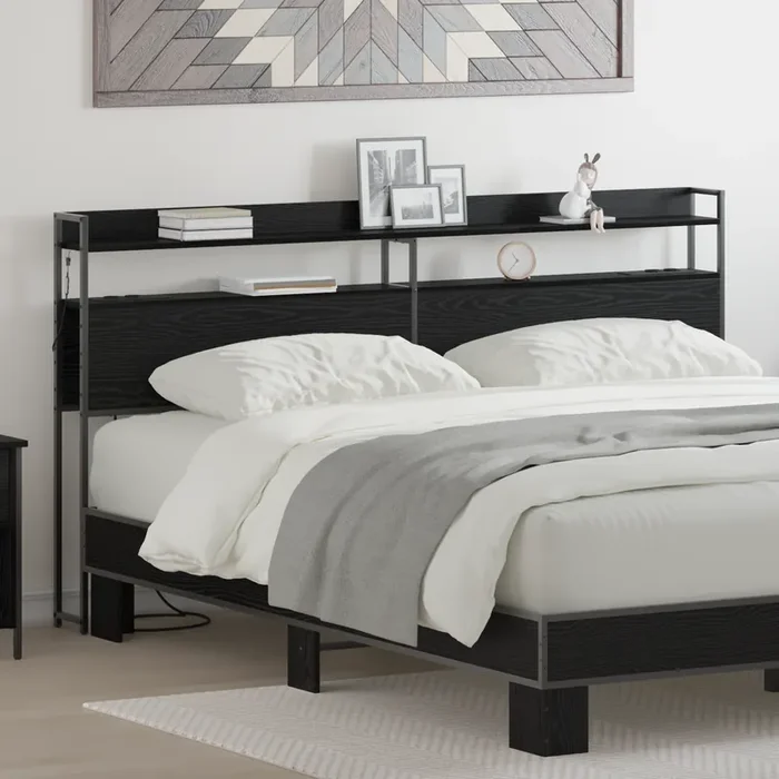 vidaXL Storage Headboard Black oak 180 cm Engineered wood