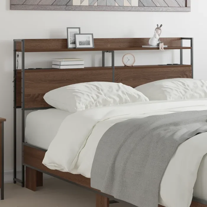 vidaXL Storage Headboard Brown oak 135 cm Engineered wood
