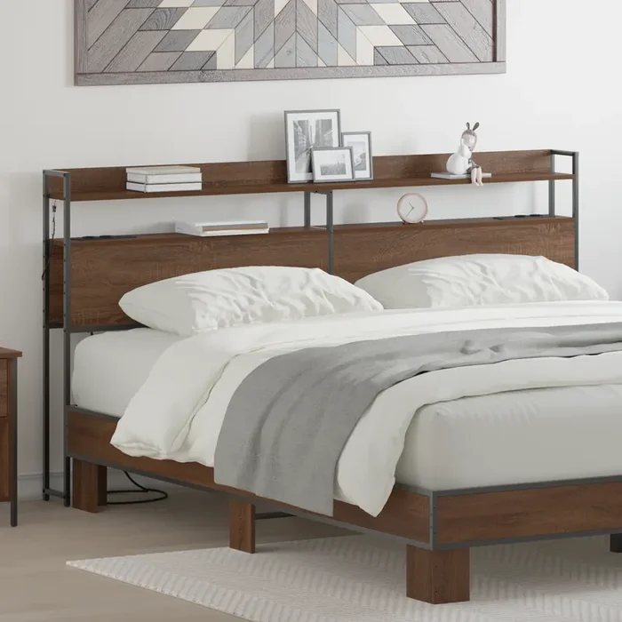 vidaXL Storage Headboard Brown oak 200 cm Engineered wood