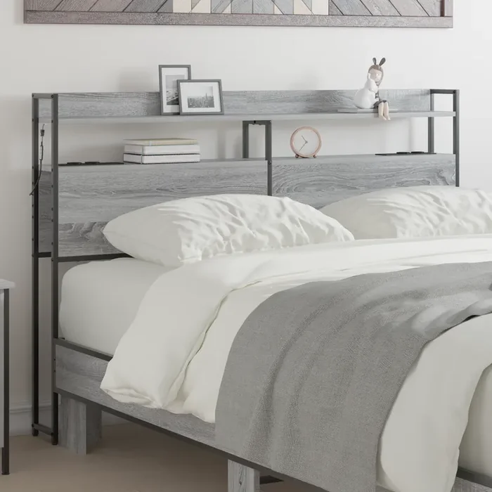 vidaXL Storage Headboard Grey sonoma 150 cm Engineered wood