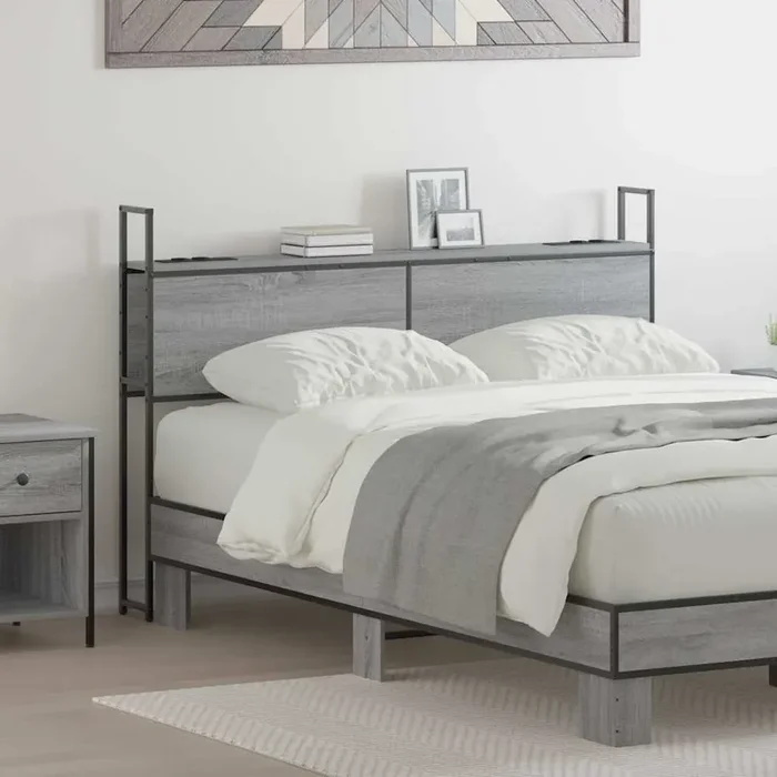 vidaXL Storage Headboard Grey sonoma 160 cm Engineered wood