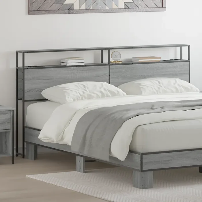 vidaXL Storage Headboard Grey sonoma 200 cm Engineered wood
