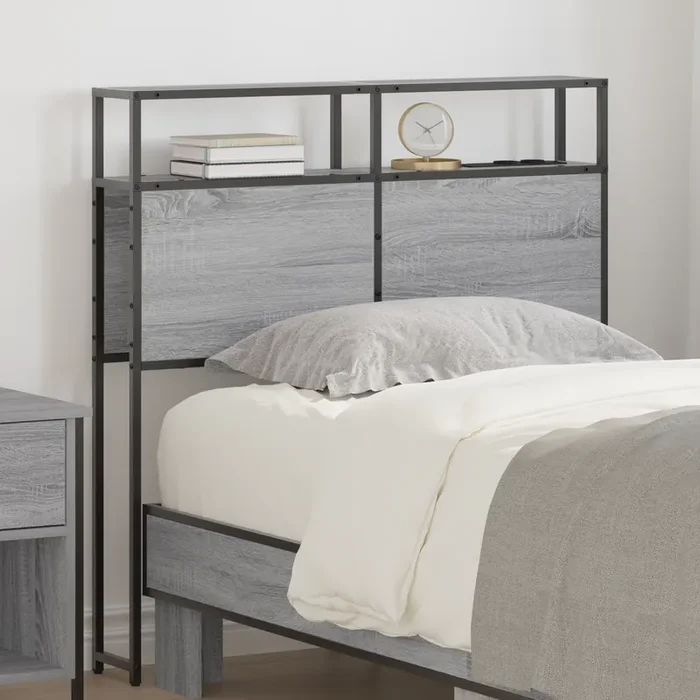 vidaXL Storage Headboard Grey sonoma 90 cm Engineered wood