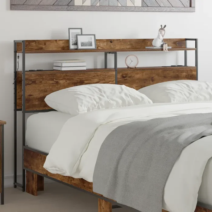 vidaXL Storage Headboard Smoked oak 150 cm Engineered wood