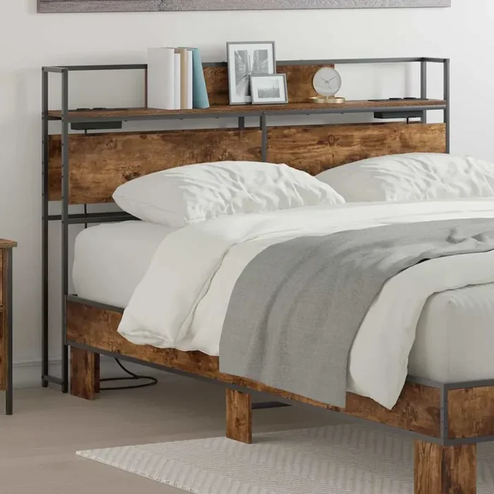 vidaXL Storage Headboard Smoked oak 160 cm Engineered wood
