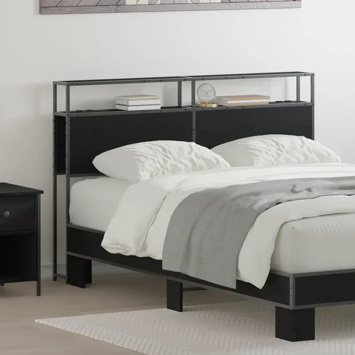 vidaXL Storage Headboard Wall-mounted Black oak 140 cm Engineered wood