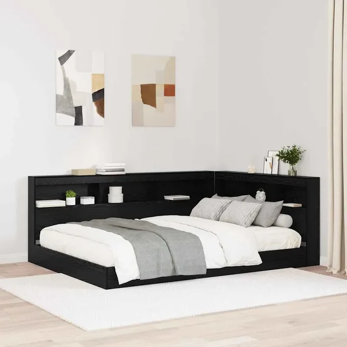 vidaXL Storage Headboard with Shelf Black oak 150 cm Engineered wood