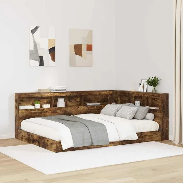 vidaXL Storage Headboard with Shelf Smoked oak 135 cm Engineered wood