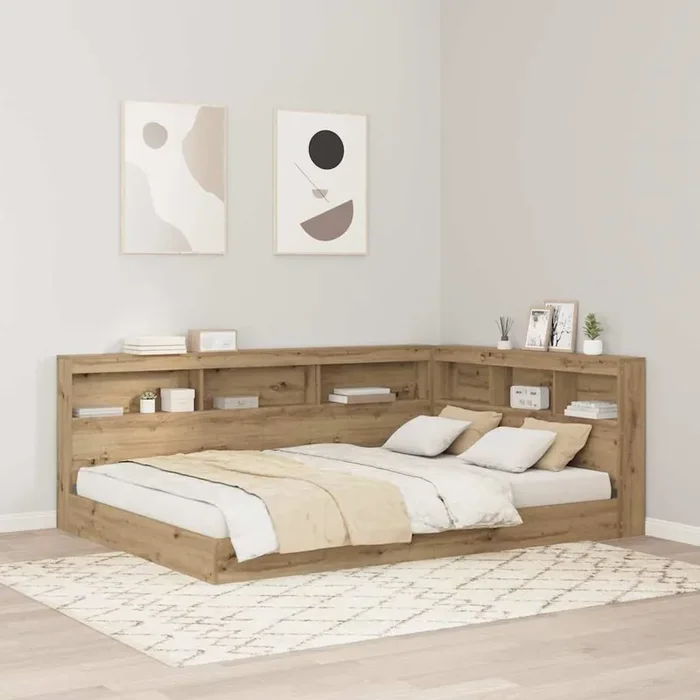 vidaXL Storage Headboard with Shelf with Headboard with Storage Artisan oak 140 cm Melamine
