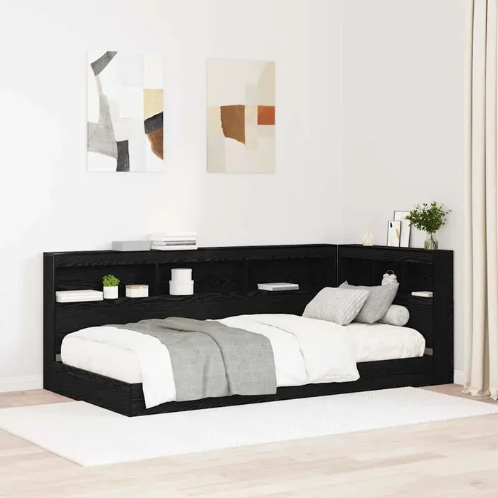 vidaXL Storage Headboard with Shelf with Headboard with Storage Black oak 100 cm Melamine