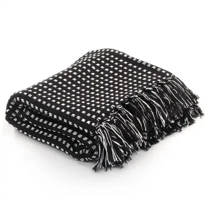 vidaXL Throw Cotton Squares 220×250 cm Black