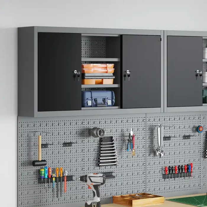 vidaXL Tool Cabinet Wall-Mounted with Pegboard Black 100x20x55 cm Steel