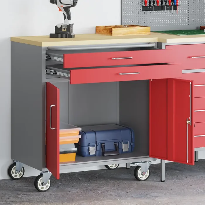 vidaXL Tool Cabinet with Wheels and Lockable Red 75x45x85 cm Steel