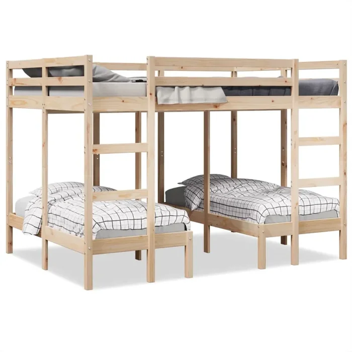 vidaXL Triple Bunk Bed Frame 140×200/70×140 cm Solid Wood Pine