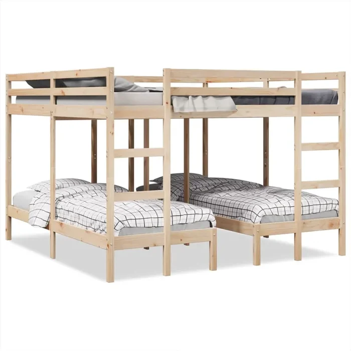 vidaXL Triple Bunk Bed Frame 200×200/80×200 cm Solid Wood Pine