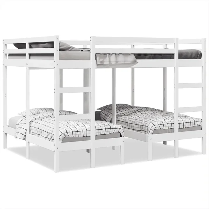 vidaXL Triple Bunk Bed Frame White 160×200/80×160 cm Solid Wood Pine