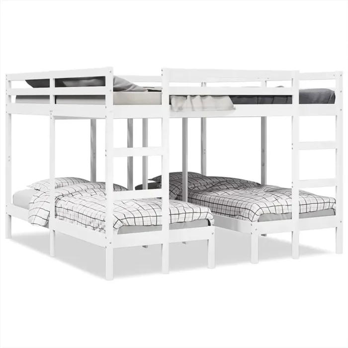 vidaXL Triple Bunk Bed Frame White 200×200/80×200 cm Solid Wood Pine