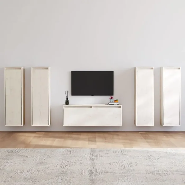 vidaXL TV Cabinets 5 pcs White Solid Wood Pine