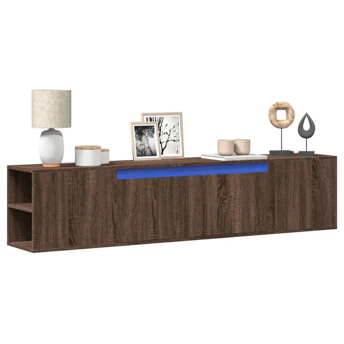 vidaXL TV Wall Cabinet with LED Brown Oak 180x31x39.5 cm