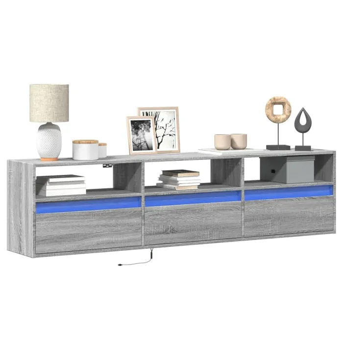 vidaXL TV Wall Cabinet with LED Grey Sonoma 180x31x45 cm