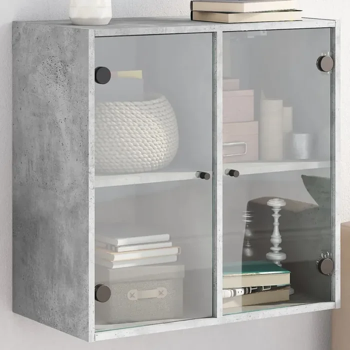vidaXL Wall Cabinet with Glass Doors Concrete Grey 68x37x68.5 cm