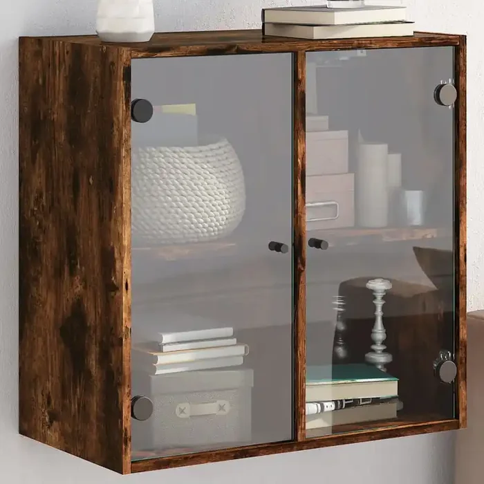 vidaXL Wall Cabinet with Glass Doors Smoked Oak 68x37x68.5 cm