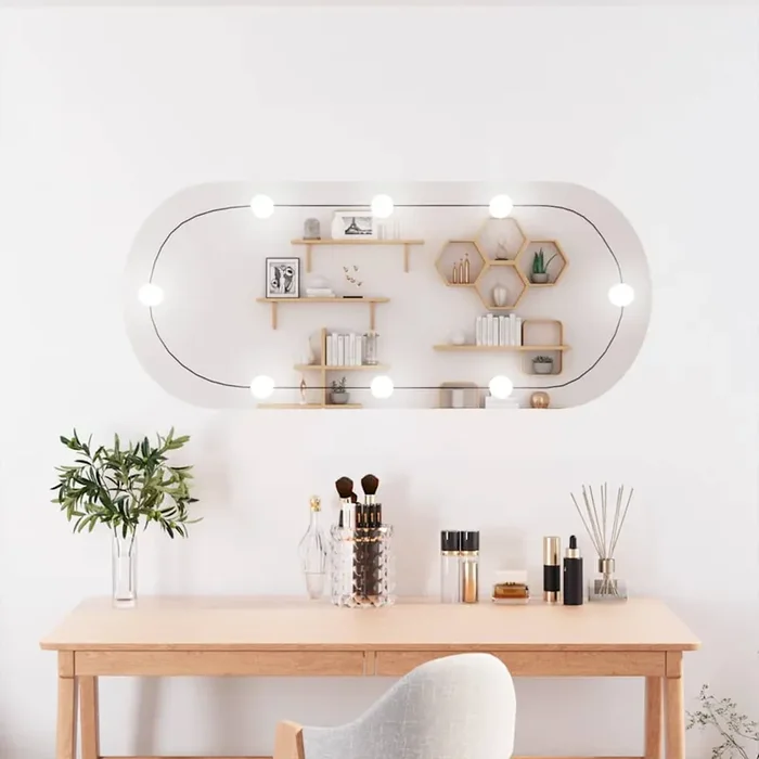 vidaXL Wall Mirror with LED Lights 40×90 cm Glass Oval