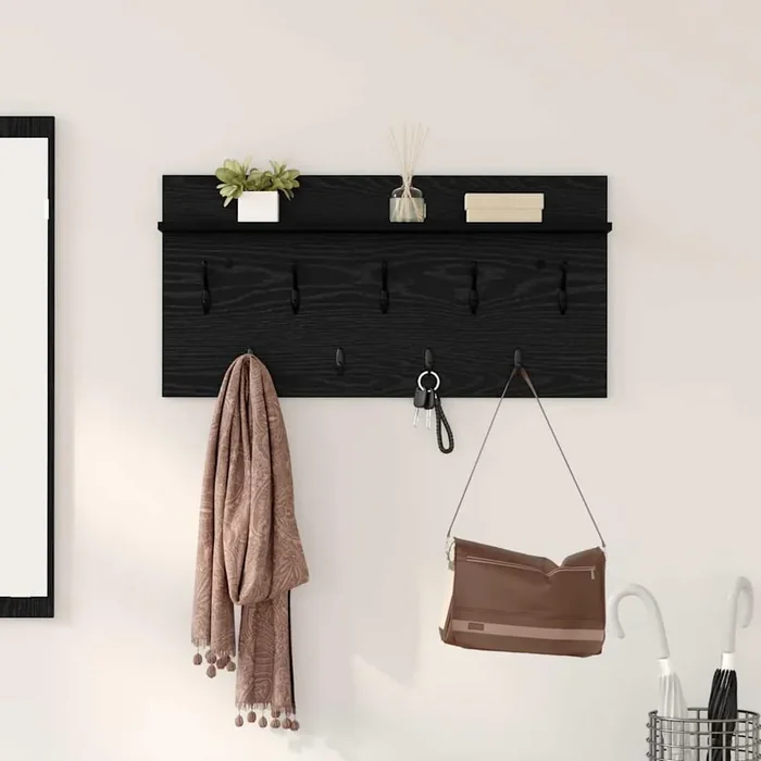 vidaXL Wall-Mounted Coat Rack with Shelf Wall-mounted with Storage Black oak 80 x 40 x 12 cm
