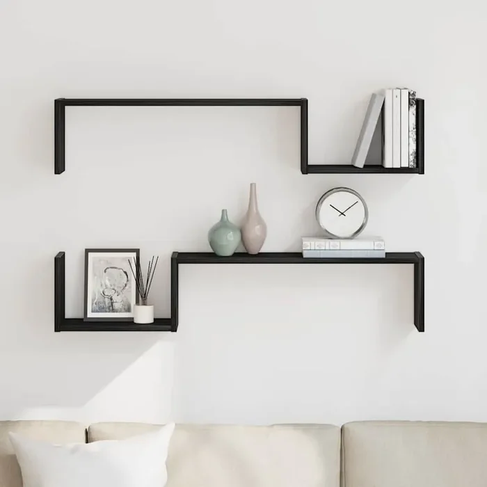 vidaXL Wall-mounted Shelf 2 pcs Black Oak 100x15x70 cm Engineered Wood