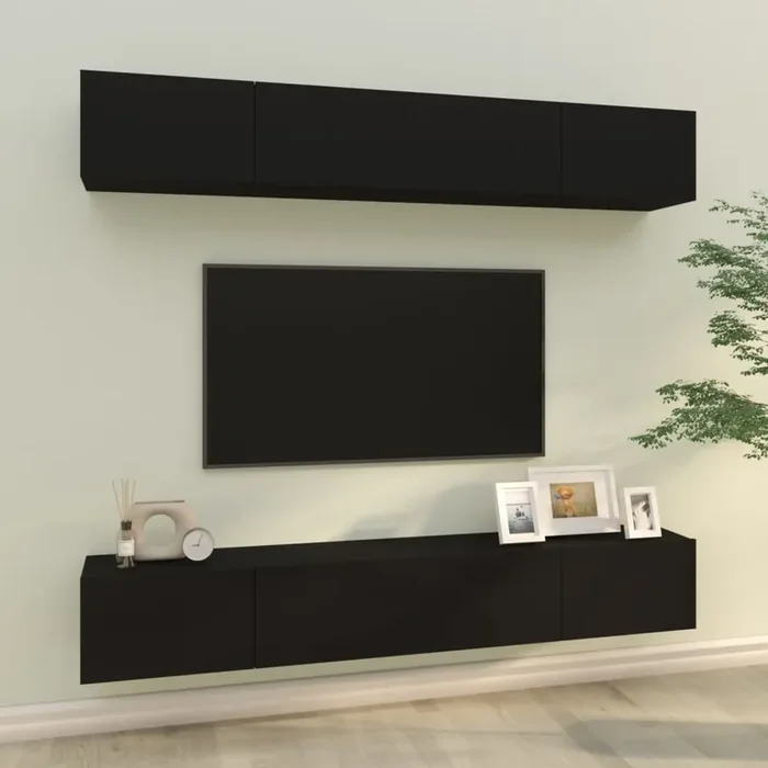 vidaXL Wall TV Cabinets 4 pcs Black 100x30x30 cm