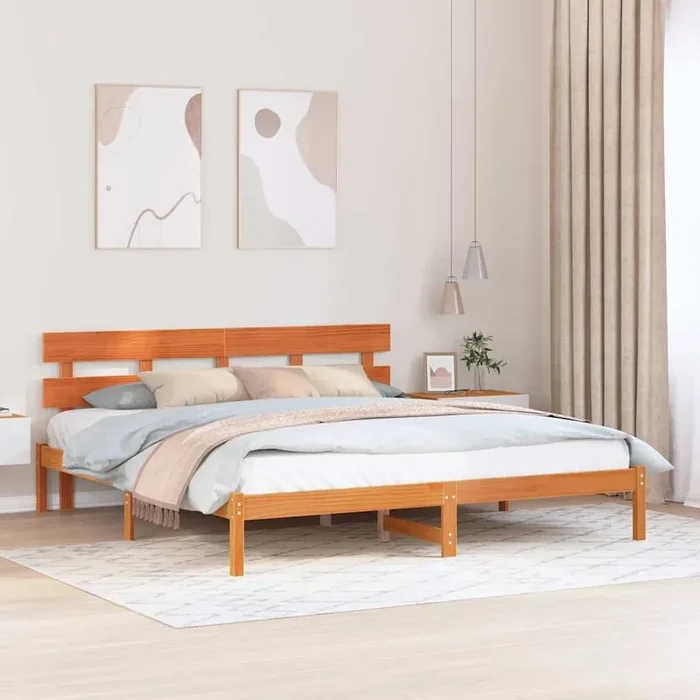 vidaXL Wax Brown Pine Bed Frame Wax Brown Solid Pine Wood 180 x 200 cm