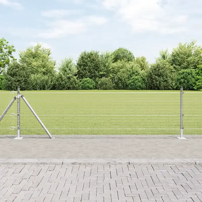 vidaXL Welded Wire Fence with 13 Flanged Posts 0.6×100 m Galvanised Steel