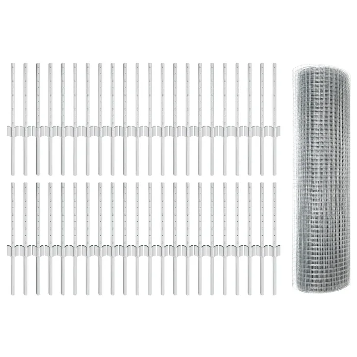 vidaXL Welded Wire Fence with 44 U Posts Silver 0.4×100 m Steel
