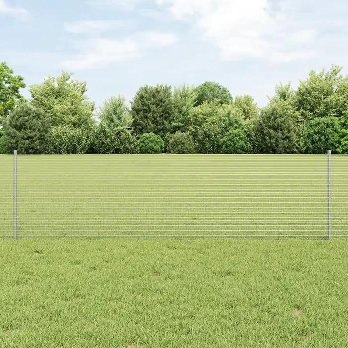 vidaXL Welded Wire Fence with 5 U Posts Silver 0.6×25 m Steel