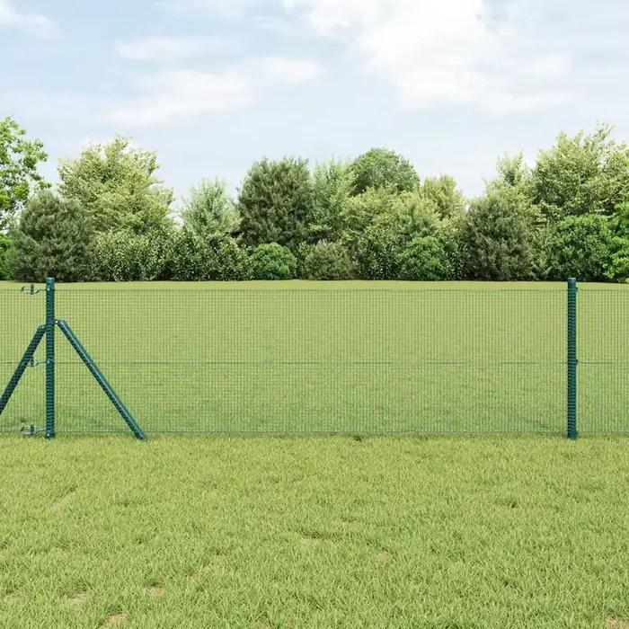 vidaXL Welded Wire Fence with 7 Posts Green 0,8×10 m Steel