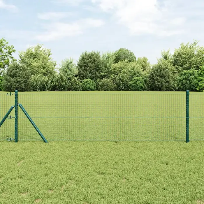vidaXL Welded Wire Fence with 7 Posts Green 0,8×10 m Steel