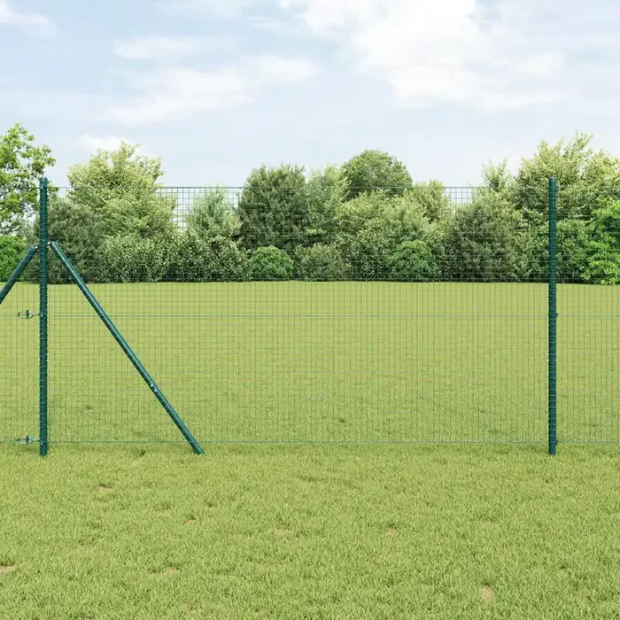vidaXL Welded Wire Fence with 7 Posts Green 1.2×10 m Steel