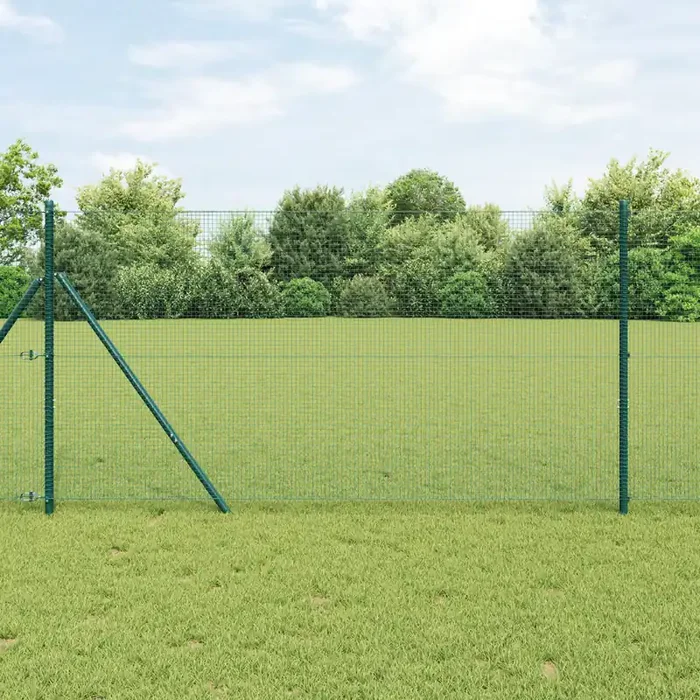 vidaXL Welded Wire Fence with 7 Posts Green 1.4×10 m Steel