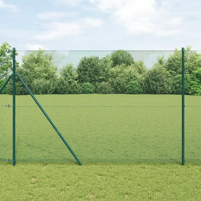 vidaXL Welded Wire Fence with 7 Posts Green 1.5×10 m Steel