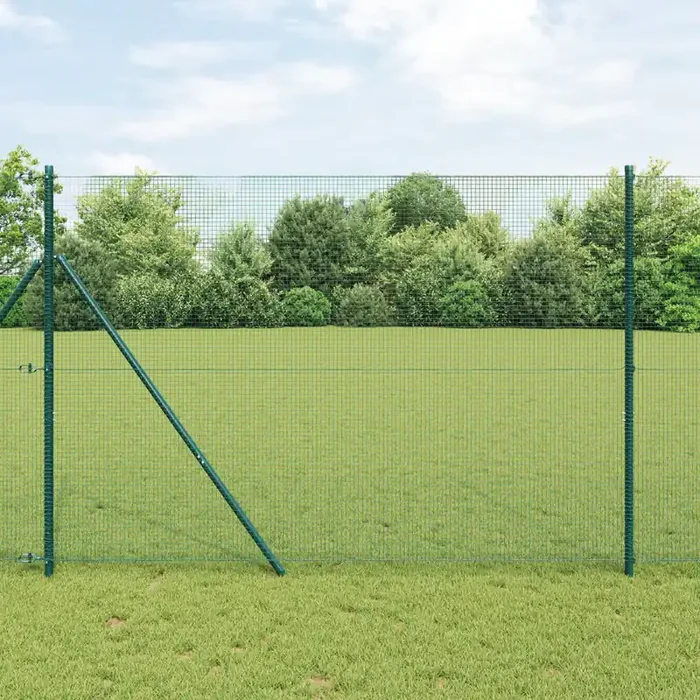 vidaXL Welded Wire Fence with 7 Posts Green 1.5×10 m Steel