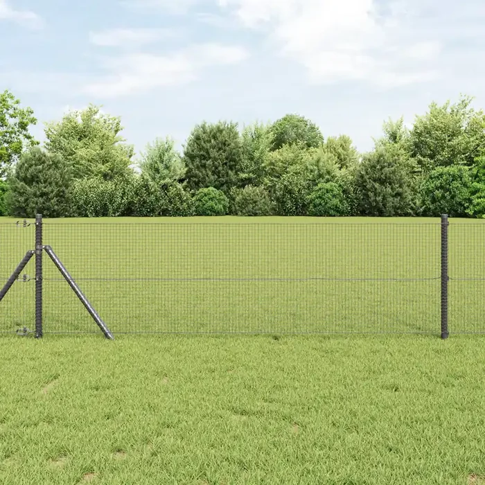 vidaXL Welded Wire Fence with 7 Posts Grey 0.4×100 m Steel